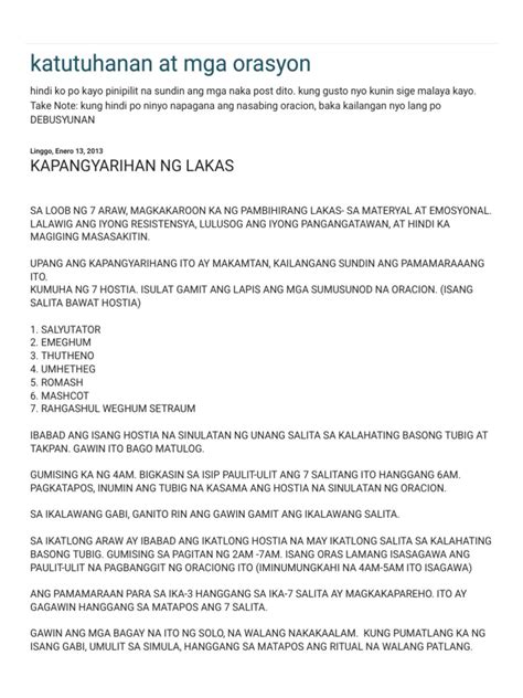 katutuhanan at mga orasyon: KAPANGYARIHA NG .
